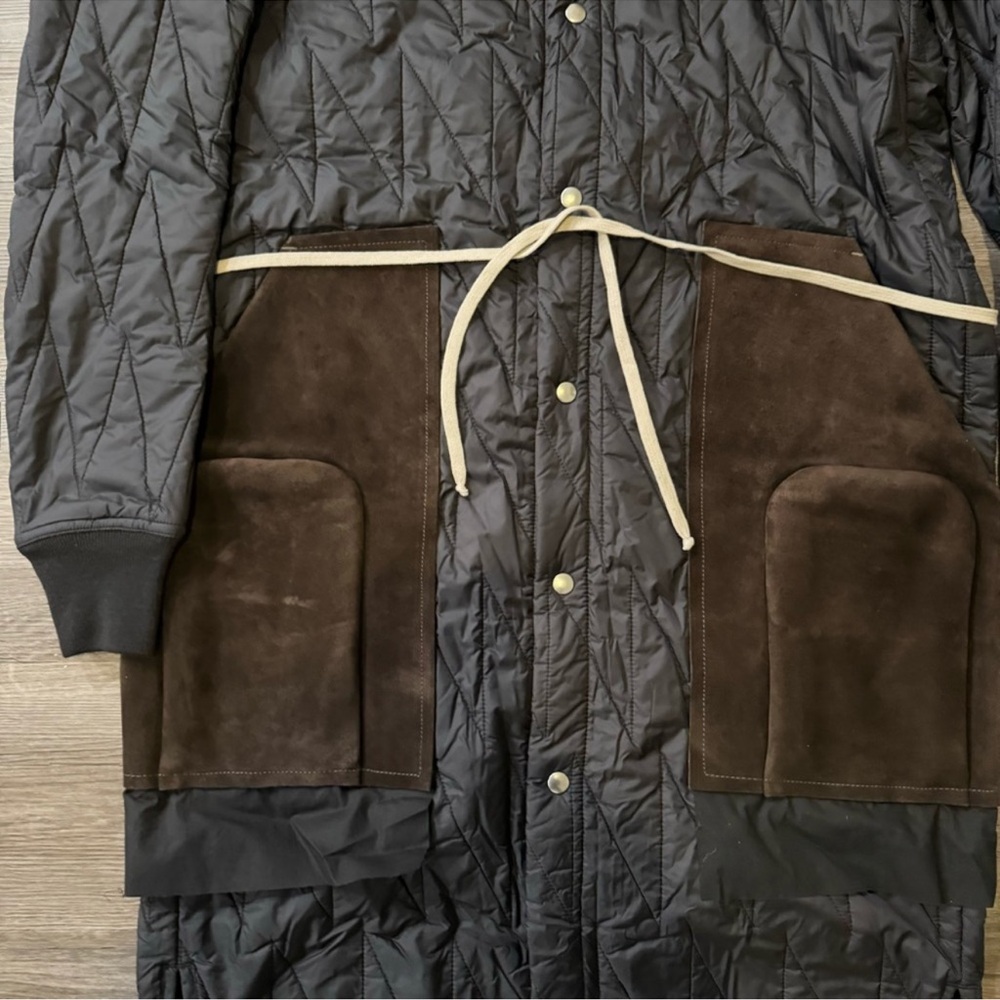 Rick Owens Quilted Flight Black Brown Long Jacket Coat - Picture 4 of 9